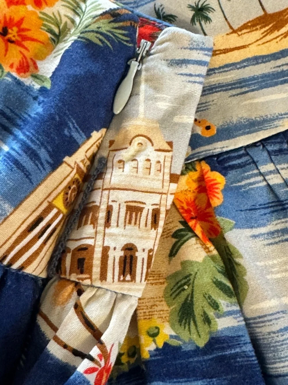 Ralph Lauren Blue Hawaiian Print Circle Skirt